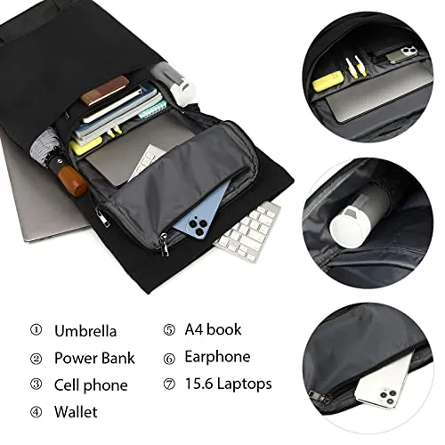 Rolltop Backpack Laptop Backpack Waterproof Daypack with Laptop Compartment 15.6 Inch Large Roll Backpack Travel Backpack Daypacks for Trips Office Uni School