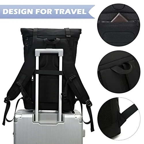 Rolltop Backpack Laptop Backpack Waterproof Daypack with Laptop Compartment 15.6 Inch Large Roll Backpack Travel Backpack Daypacks for Trips Office Uni School