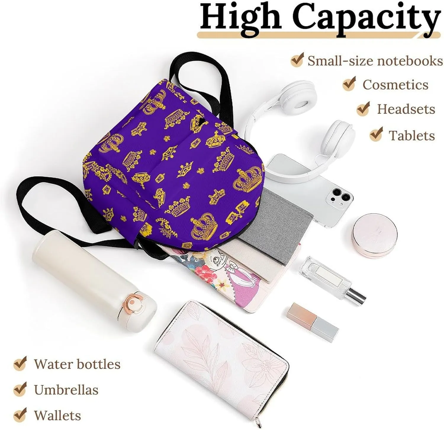 Royal Crown Casual Women's Backpack, Lightweight, Waterproof, Versatile Daily Bag