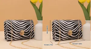 Shein Fashionable And Personalized Animal Print Chain Crossbody Mini Square Bag 