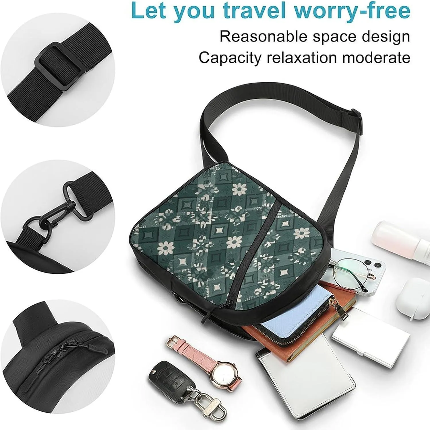 Sling Bag for Women Men Daypack Diamond Green Pattern Chest Bag Crossbody Backpack for Hiking Travel