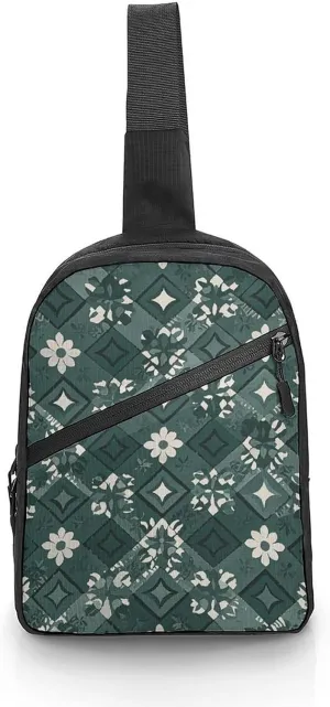 Sling Bag for Women Men Daypack Diamond Green Pattern Chest Bag Crossbody Backpack for Hiking Travel