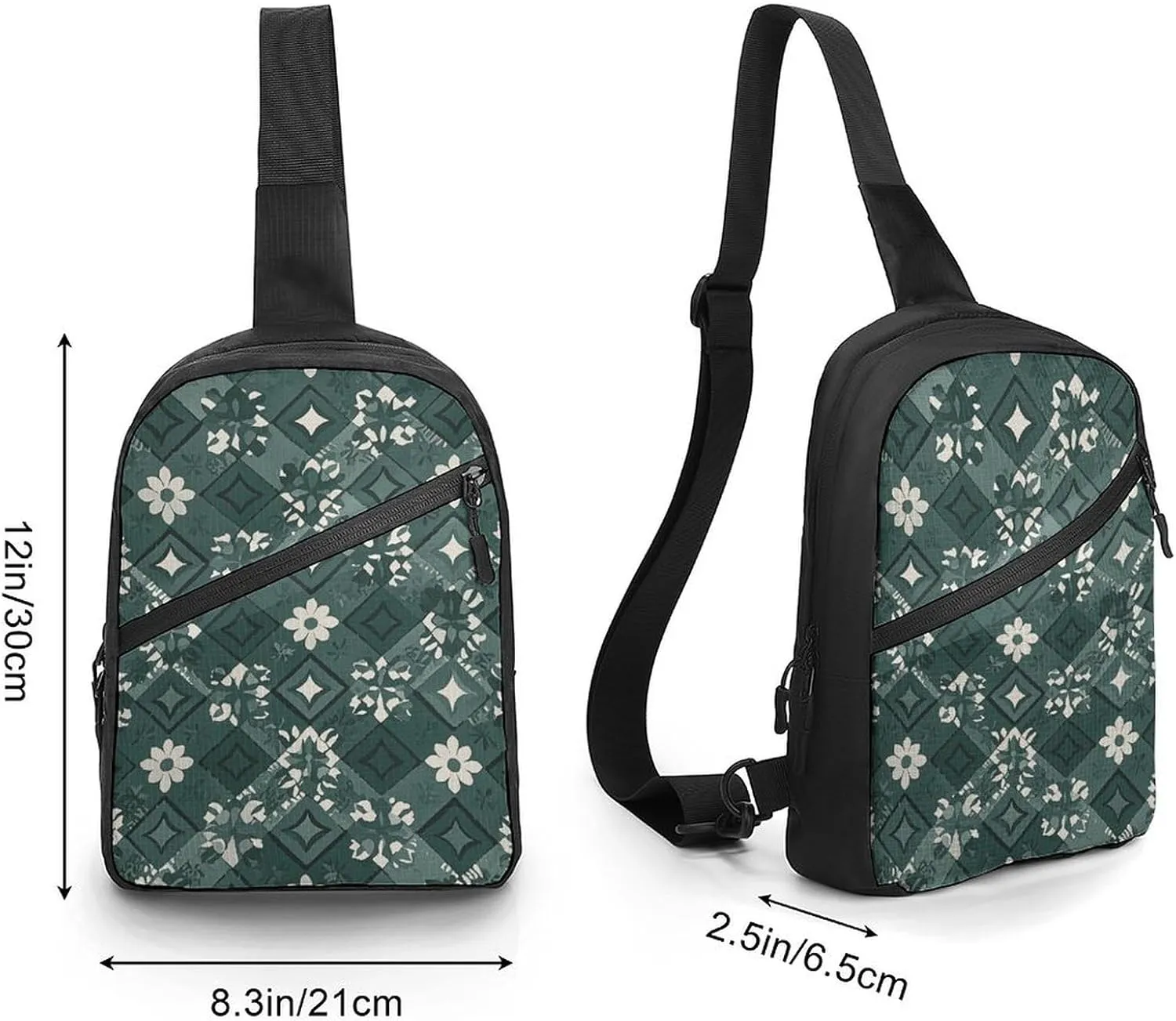 Sling Bag for Women Men Daypack Diamond Green Pattern Chest Bag Crossbody Backpack for Hiking Travel