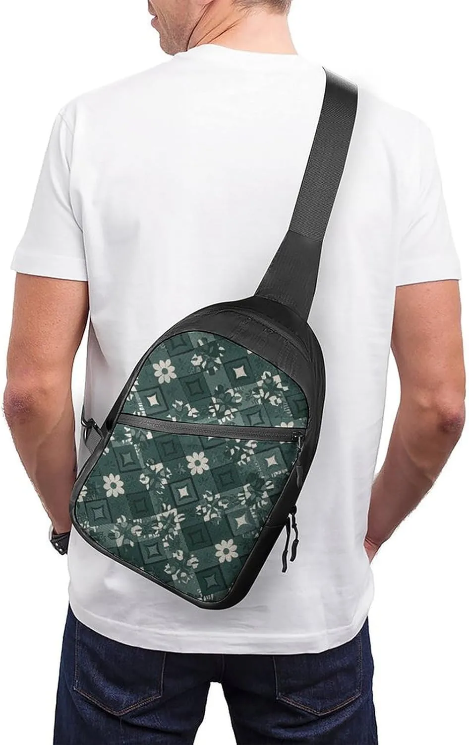 Sling Bag for Women Men Daypack Diamond Green Pattern Chest Bag Crossbody Backpack for Hiking Travel