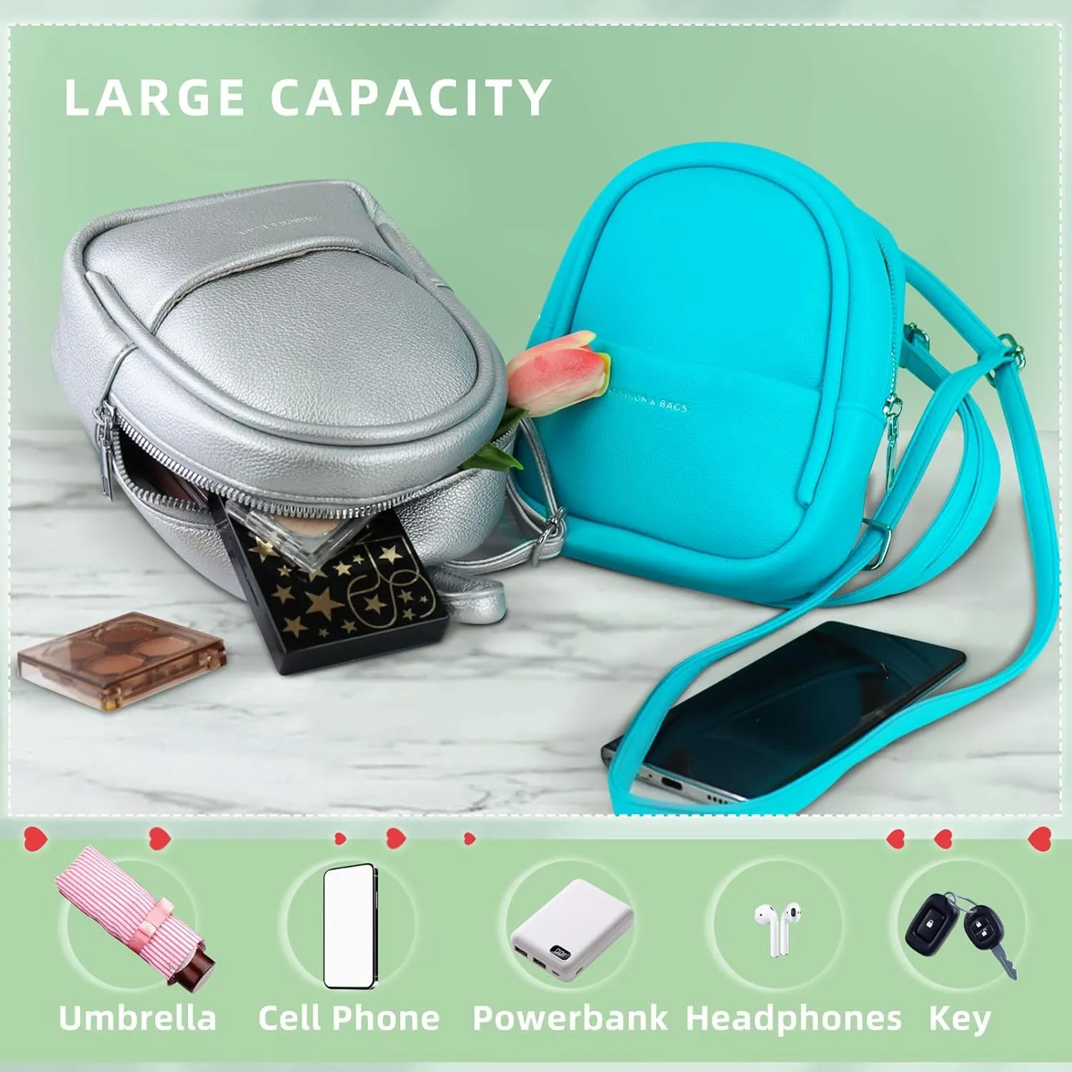 Small Backpacks, PU Leather Small Backpack Purse for Women, Stylish Mini Backpack Cute Backpack (silver)
