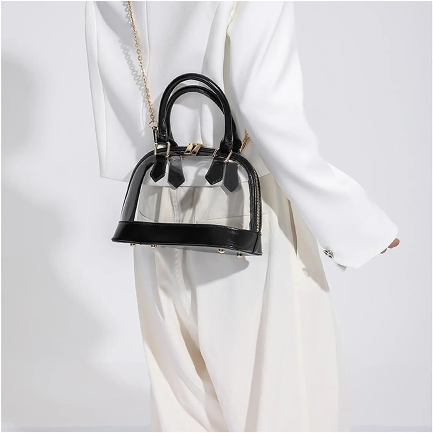 Small Clear Jelly Bags Top Handle Shoulder Crossbody Bags PVC Handbags Purses Satchel(Black)