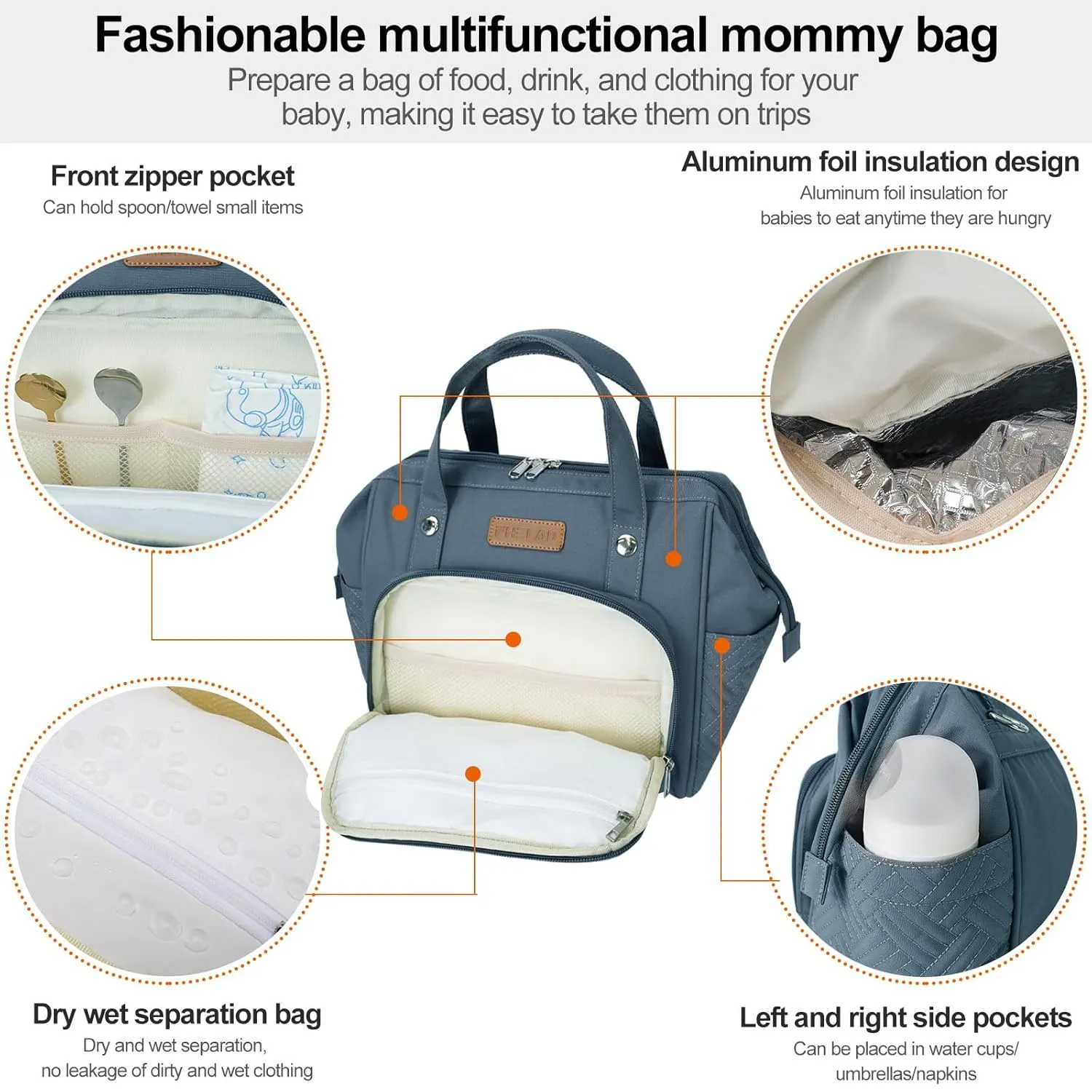 Small Diaper Bag Backpack Mini Diaper Bag Tote, Waterproof Multi-Function Stylish Mini Maternity Bags Travel Backpacks with Insulated Pockets, Dark Gray