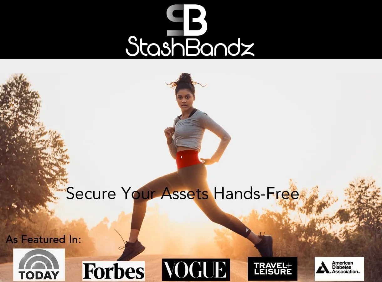 StashBandz Unisex Travel Money Belt, Running Belt, Fanny and Waist Pack, 4 Large Security Pockets and Zipper, Fits All Size Phones Passport and More