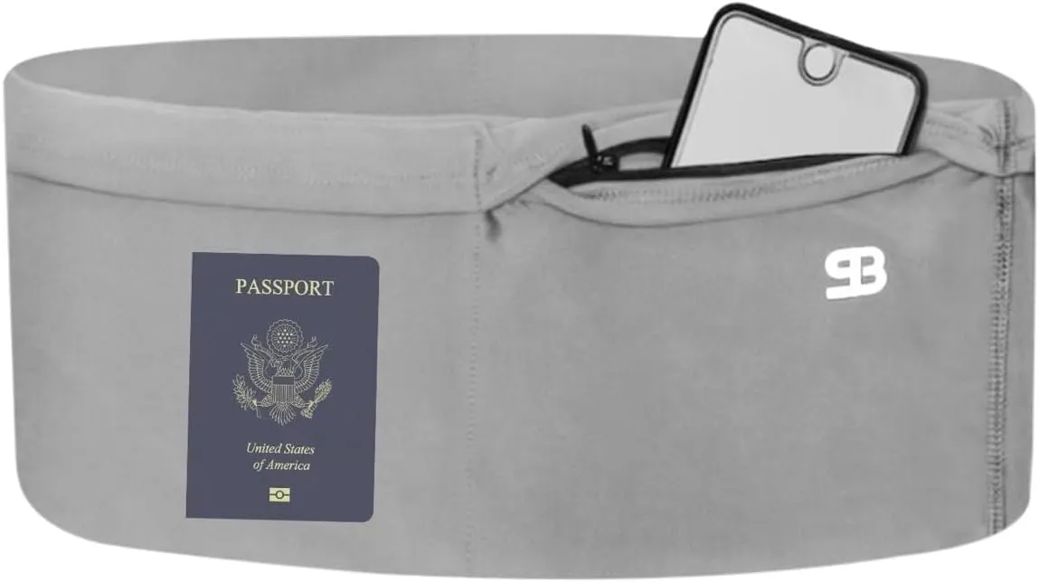 StashBandz Unisex Travel Money Belt, Running Belt, Fanny and Waist Pack, 4 Large Security Pockets and Zipper, Fits All Size Phones Passport and More