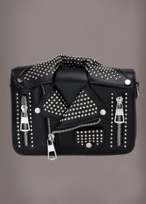 Studded Black Leather Jacket Crossbody Bag