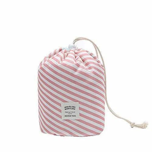 US 1-2 Pcs Large Barrel Travel Cosmetic Bag Nylon Organizer Drawstring Toiletry