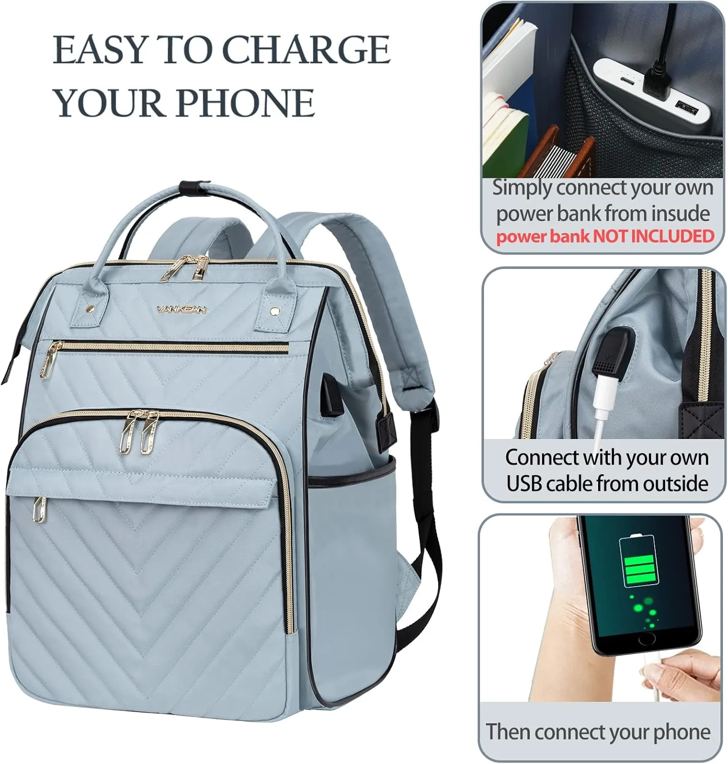 VANKEAN 17 Inch Laptop Backpack for Women Men Fashion Computer Work Bag, Large Capacity Waterproof, with USB Port & RFID Pockets, College Daypack Business Travel Backpack, Light Blue