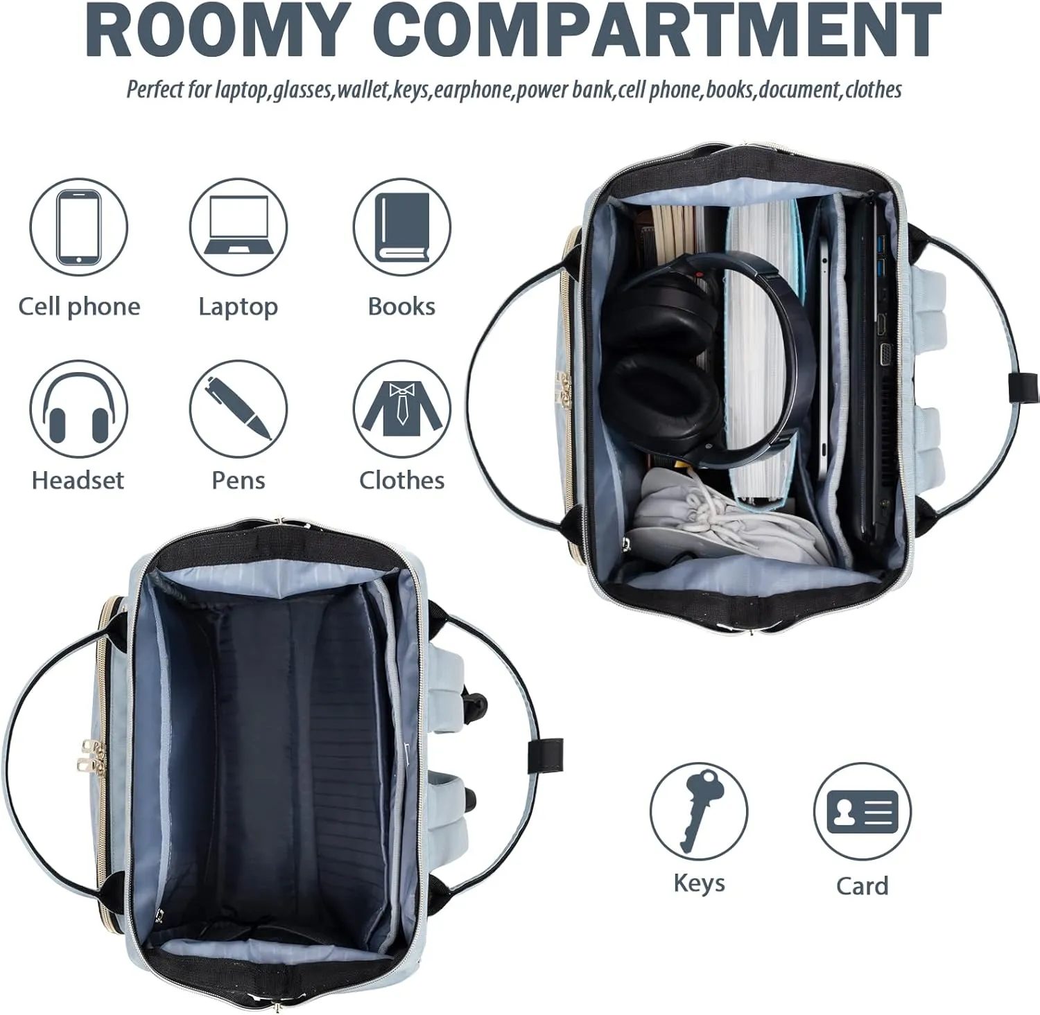 VANKEAN 17 Inch Laptop Backpack for Women Men Fashion Computer Work Bag, Large Capacity Waterproof, with USB Port & RFID Pockets, College Daypack Business Travel Backpack, Light Blue