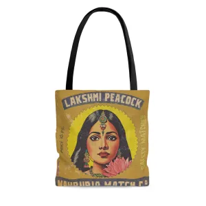 Vintage Indian Matchbox Art Tote Bag: Laxmi Peacock