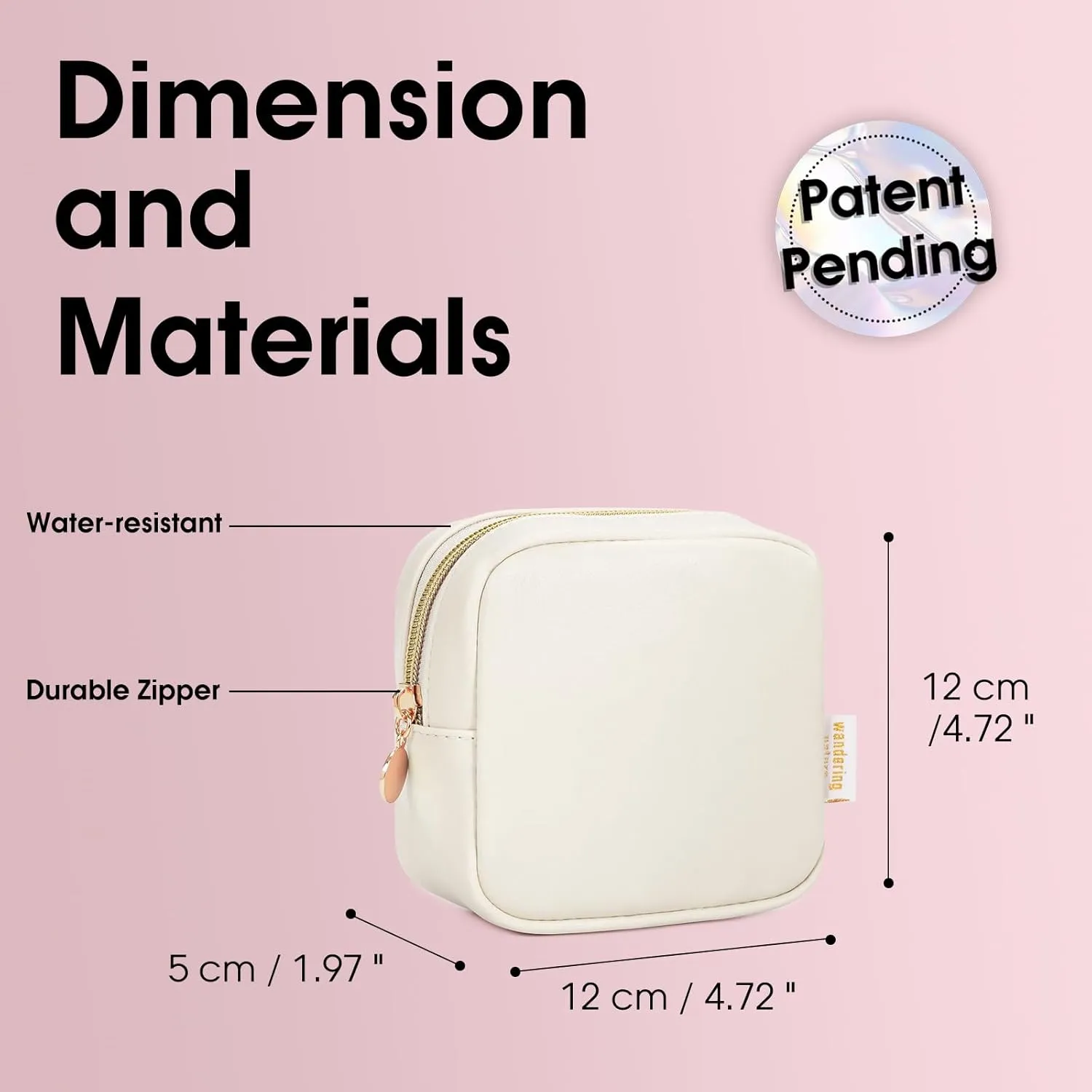 Wandering Nature Small Makeup Bag for Purse Mini Make up Pouch Cute Cosmetic Pouch for Women with Slip-in Pockets Matte Leather, Milky White