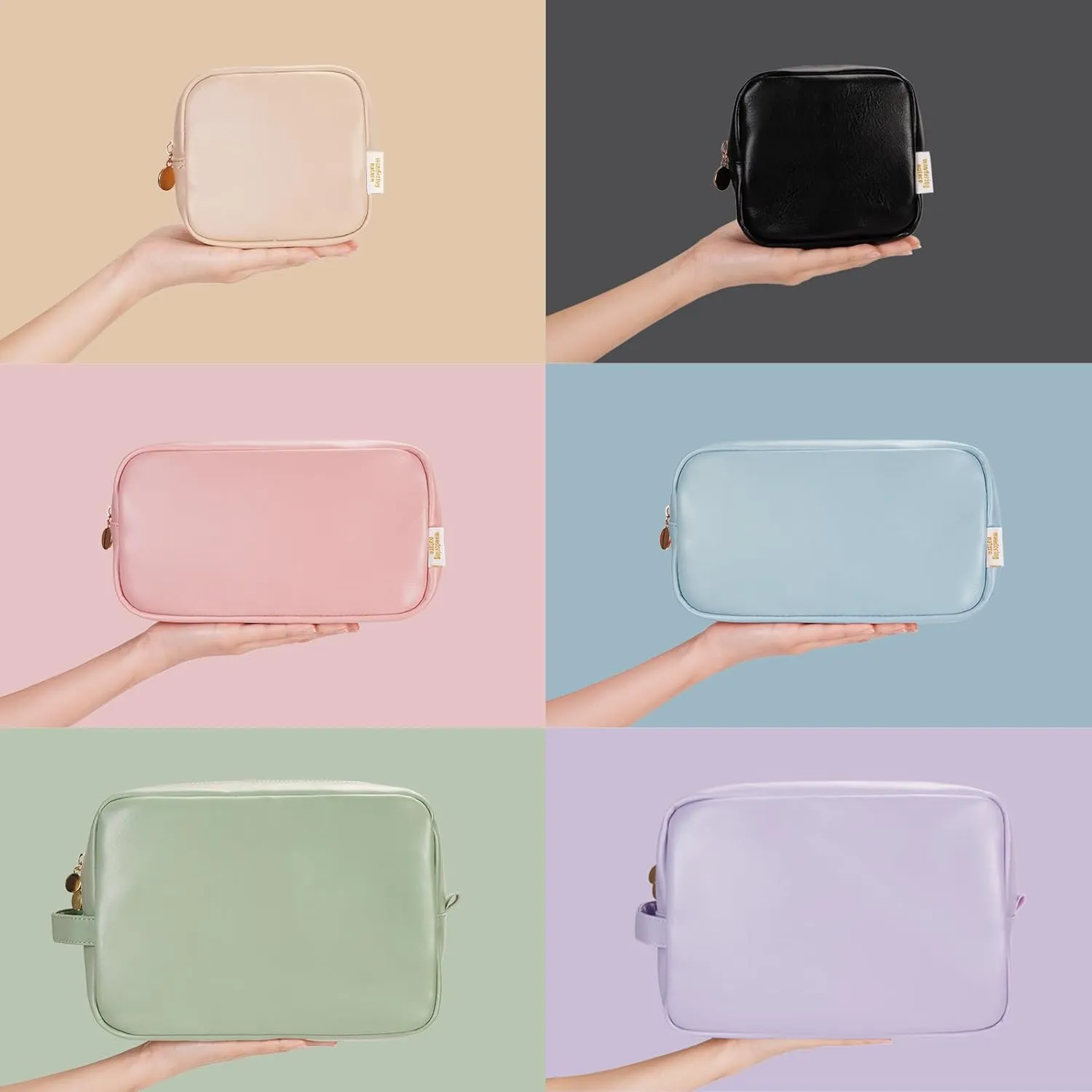 Wandering Nature Small Makeup Bag for Purse Mini Make up Pouch Cute Cosmetic Pouch for Women with Slip-in Pockets Matte Leather, Milky White