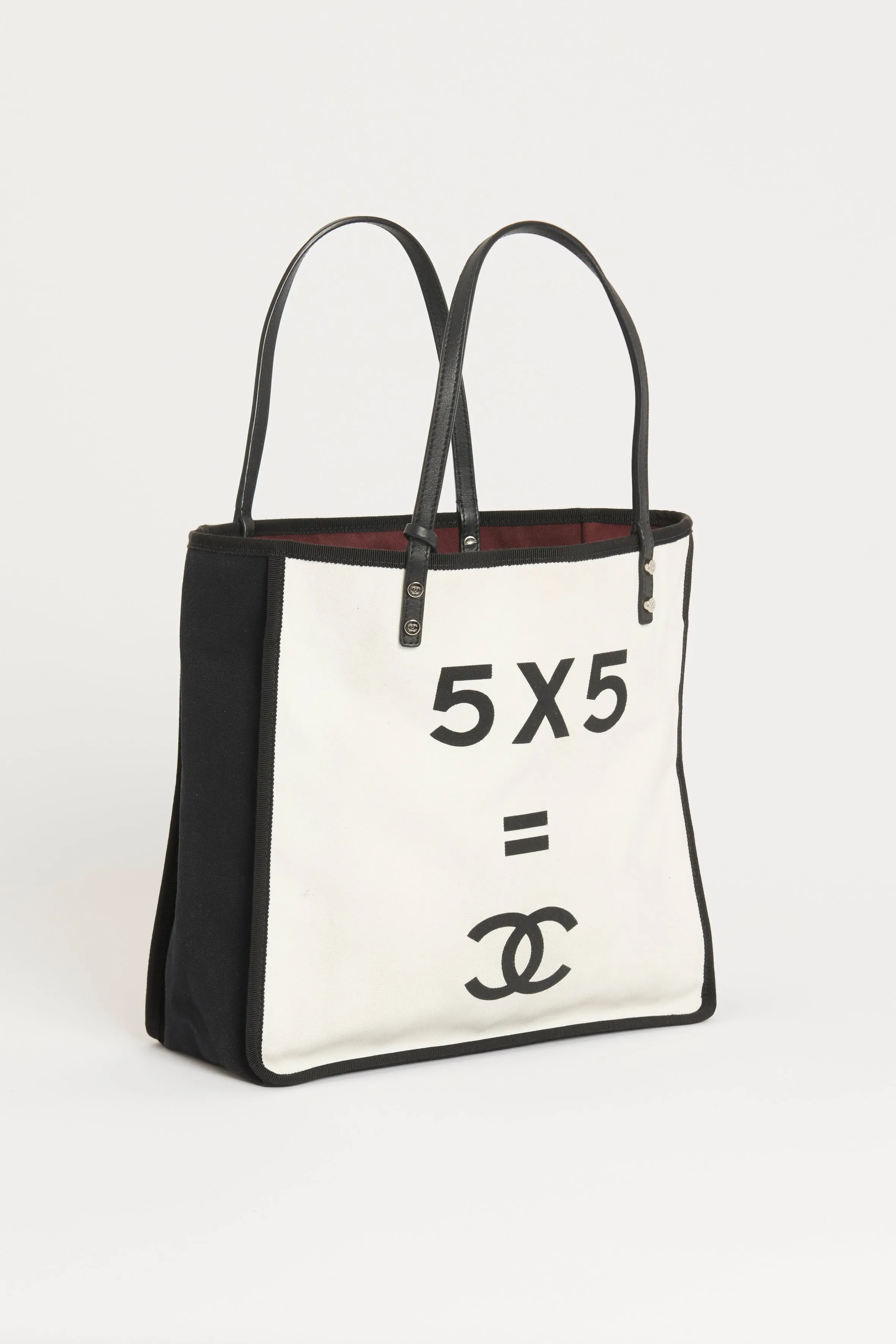 White/Black Canvas Preowned 5X5=CC Tote