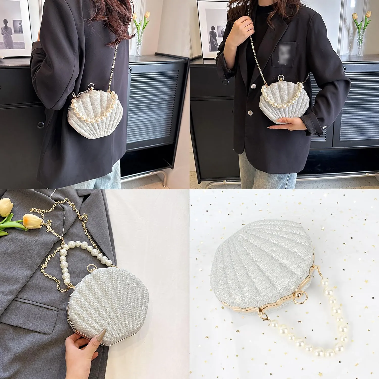 Women Mini Seashell Evening Clutch Top-Handle Bag Cross-body Bag